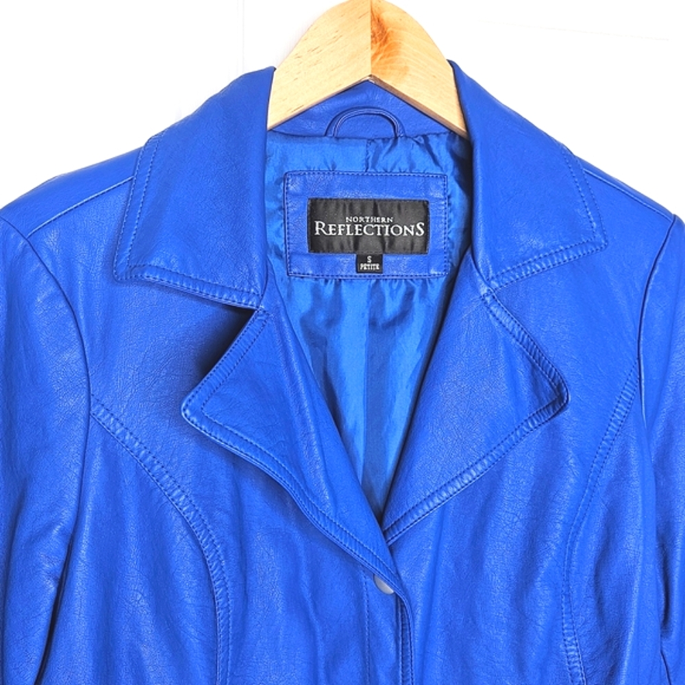 Northern Reflections Women's Royal Blue Moto Jacket Faux Leather Size S Petite - Picture 5 of 16